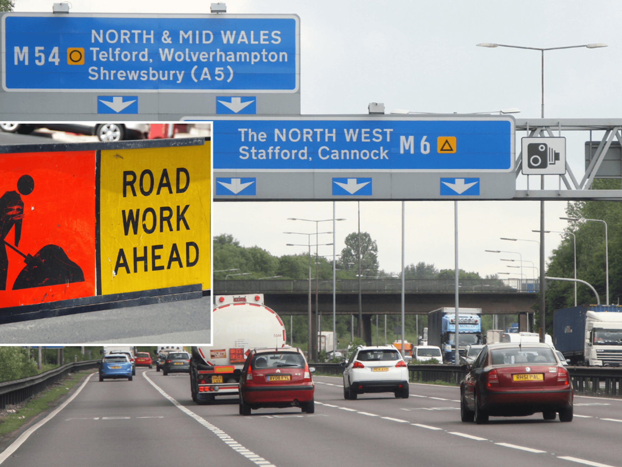 M54 road and road works sign