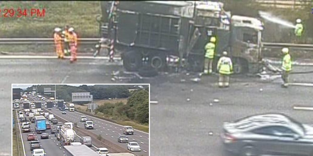 NextImg:M6 chaos: Huge HGV fire causes severe delays on motorway as cars brought to a halt by 'fully ablaze' vehicle
