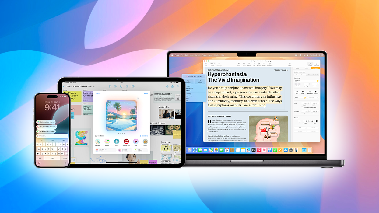 macbook ipad and iphone showing off different aspects of apple intelligence