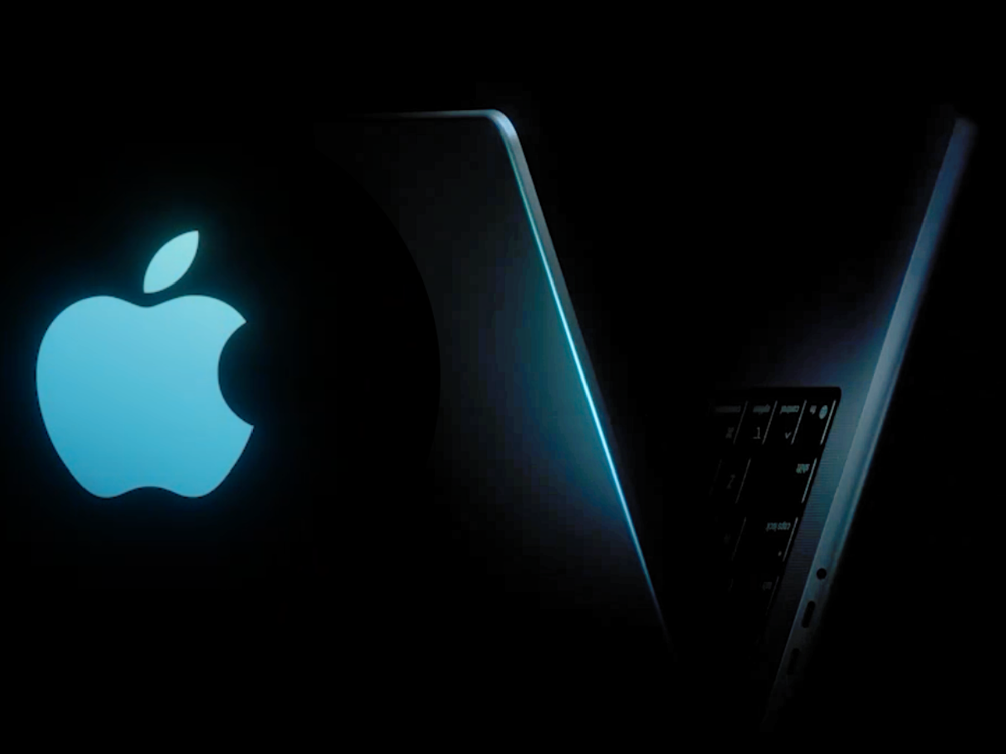 macbook pro in a short teaser with an apple logo pictured alongside