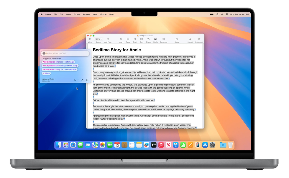macbook pro pictured with Siri sending a request to ChatGPT on-screen