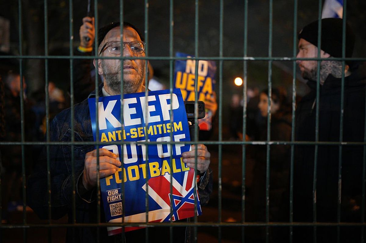 Maccabi Tel Aviv fan protests ban on fans attending Aston Villa game