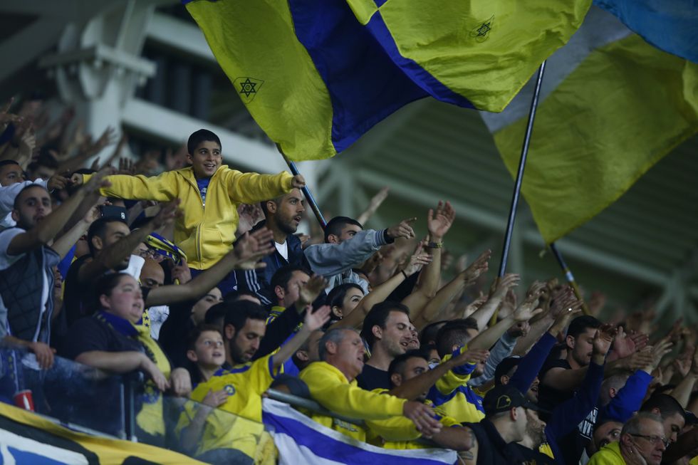Maccabi Tel Aviv fans on the terraces at Stamford Bridge