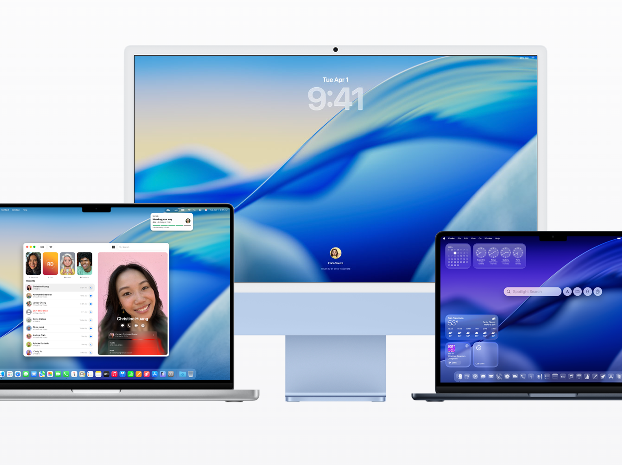 macOS 26 displayed across Mac desktop and laptops