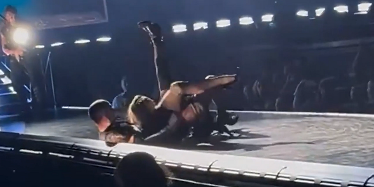 NextImg:Madonna suffers awkward tumble after dance mishap during Celebration tour