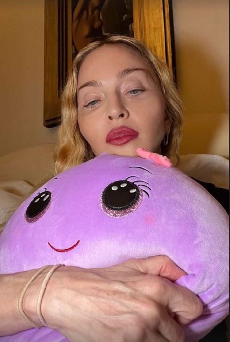 Madonna hugs cuddly toy on Instagram