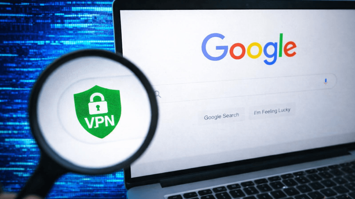 Magnifying glass over VPN symbol displayed on Google Search page