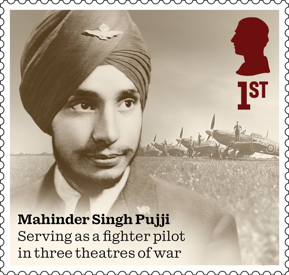 Mahinder Singh Pujji on one of 10 stamps that honour men and women who made extraordinary contributions during the Second World War to mark the 80th anniversary of VE Day