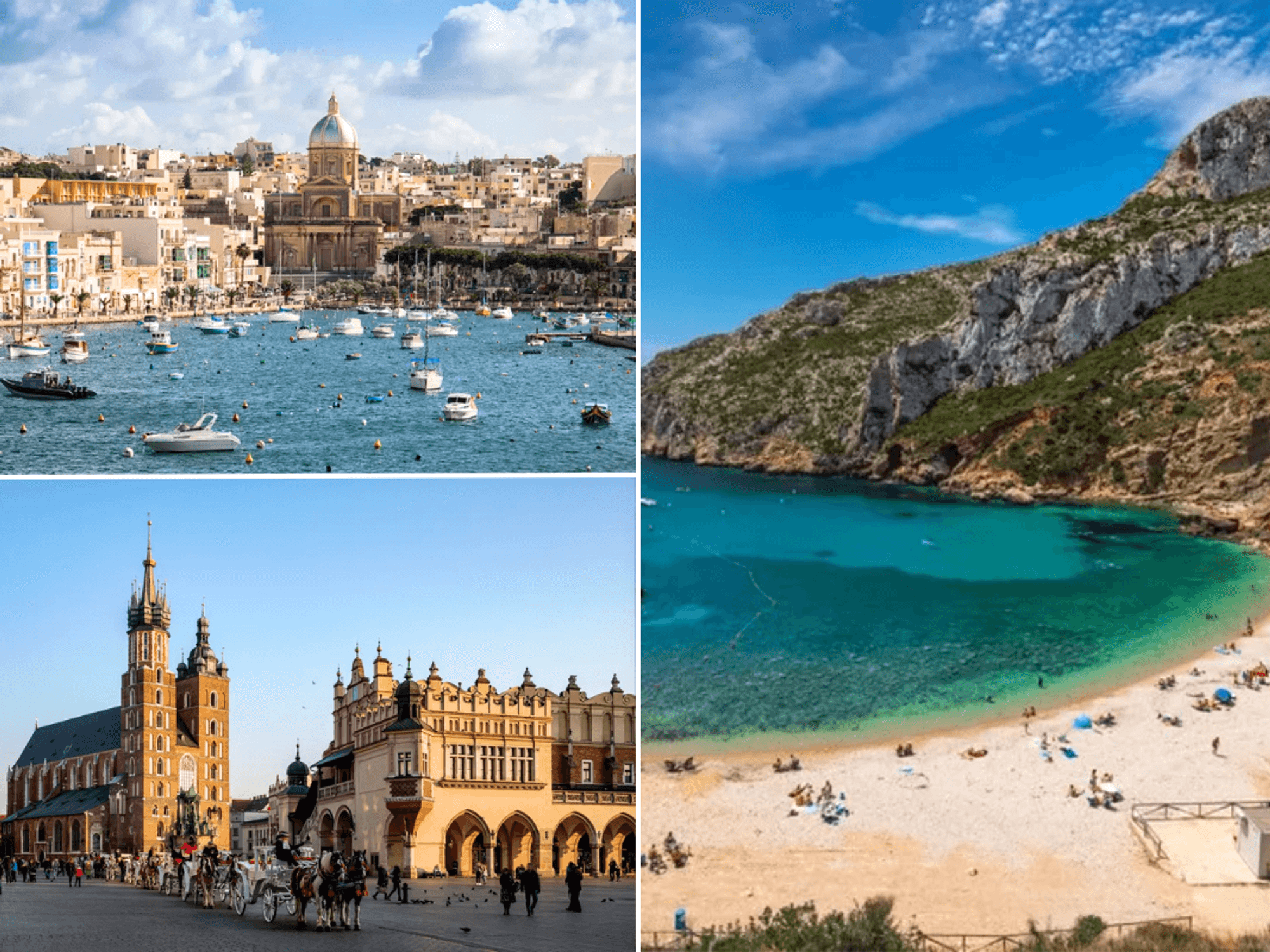 Malta water / Kraków city / Valencia beach