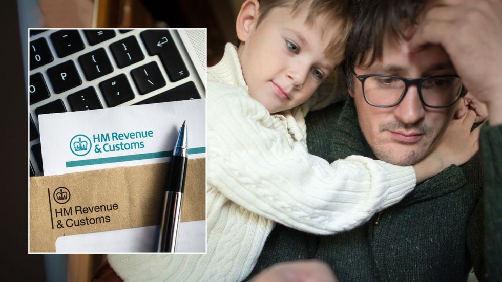 Man and child looking worried, and HMRC letter
