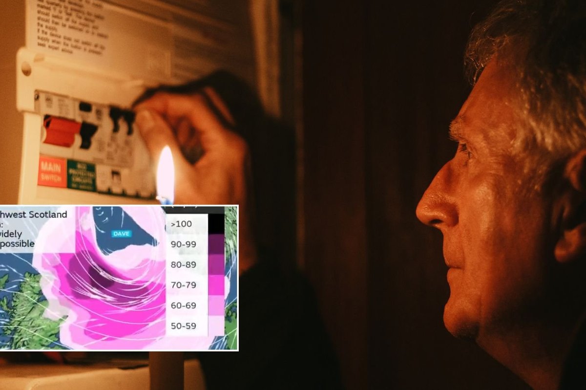 Man at fuse box and Met Office map