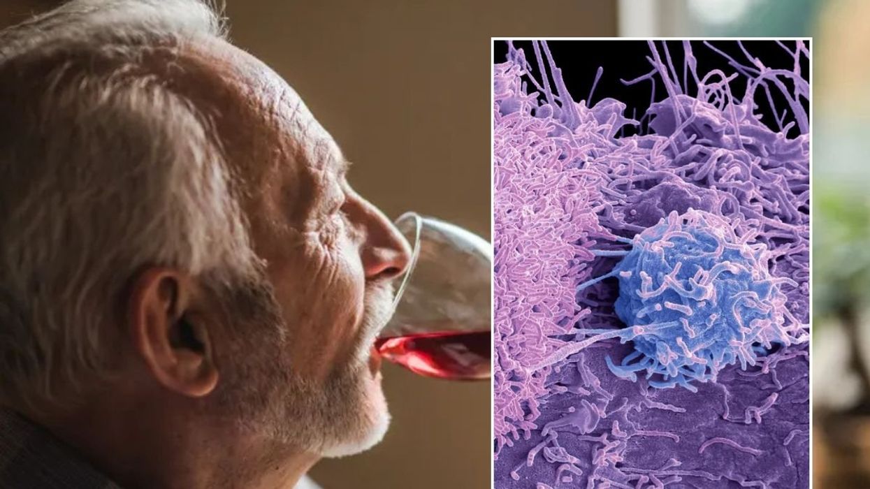 MAN DRINKING WINE AND TUMOUR ILLUSTRATION