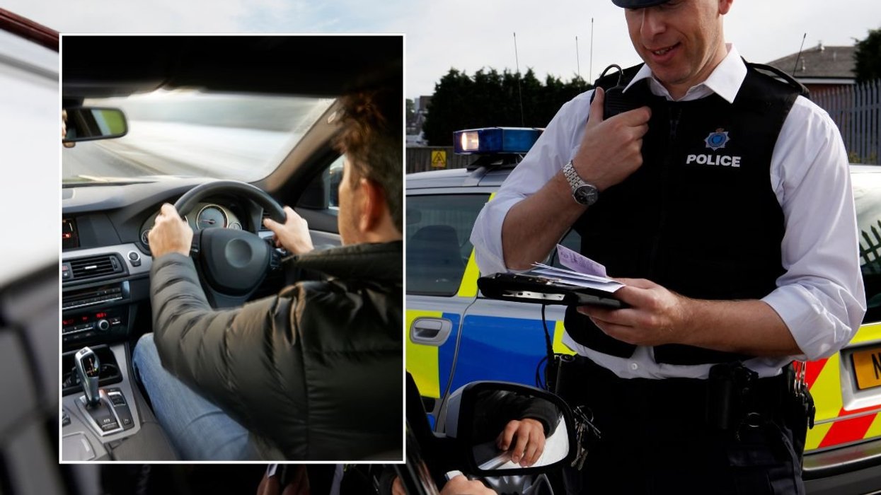 Man driving a car and a police officer