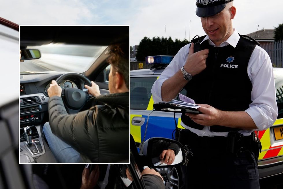 Man driving a car and a police officer