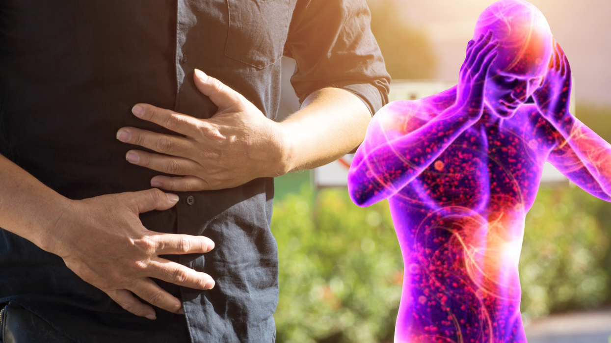 Man gripping his tummy and head in a heatwave