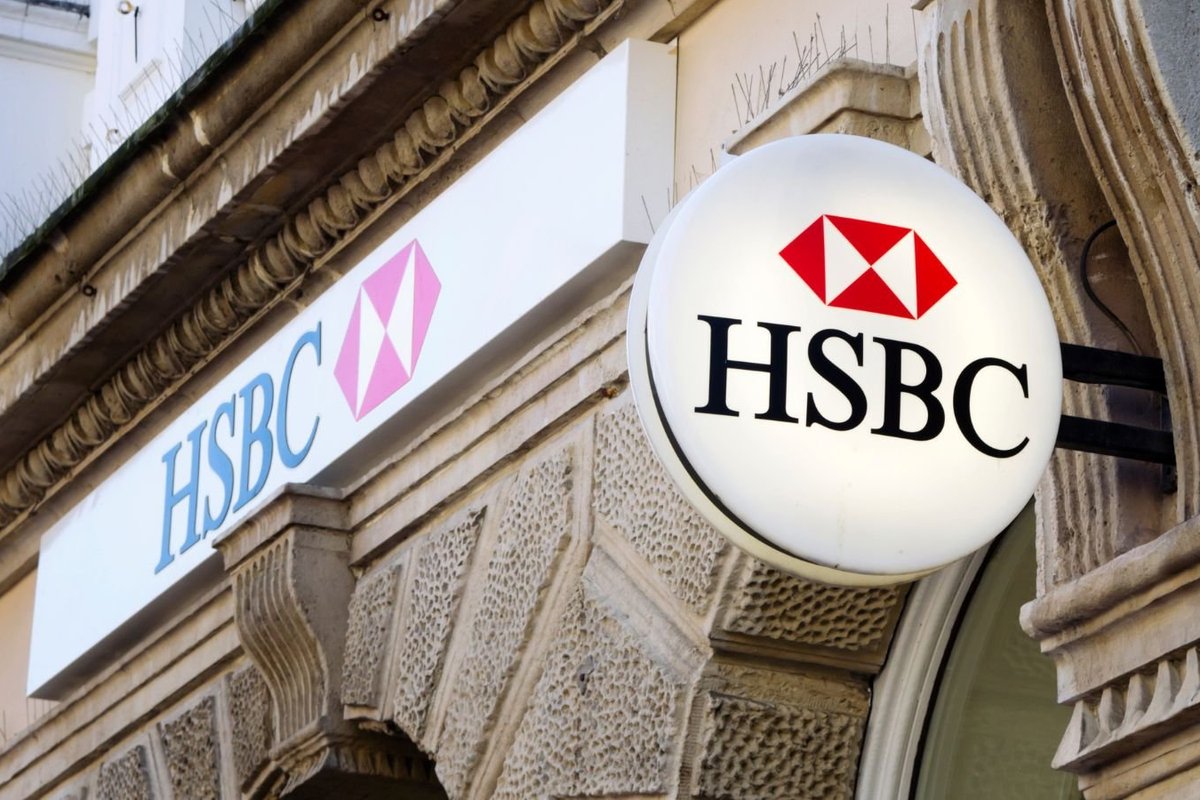 Man happy and HSBC branch