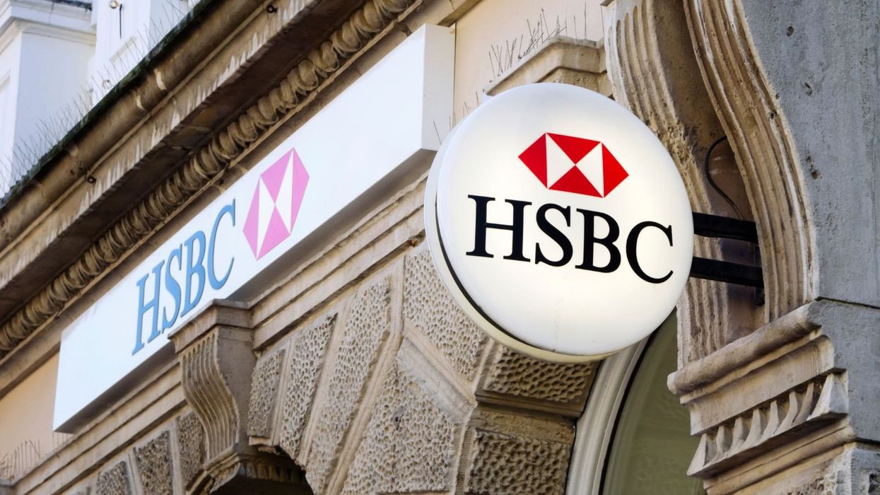 Man happy and HSBC branch