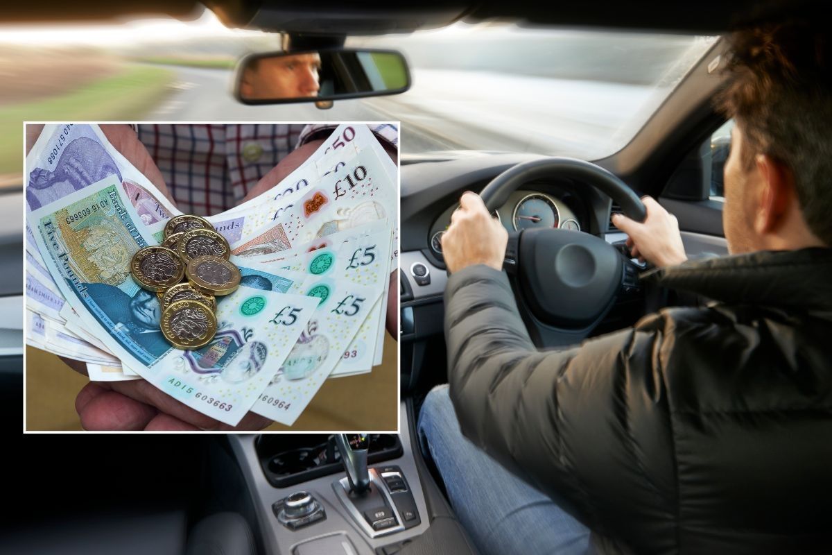 Man holding cash and a man driving a car