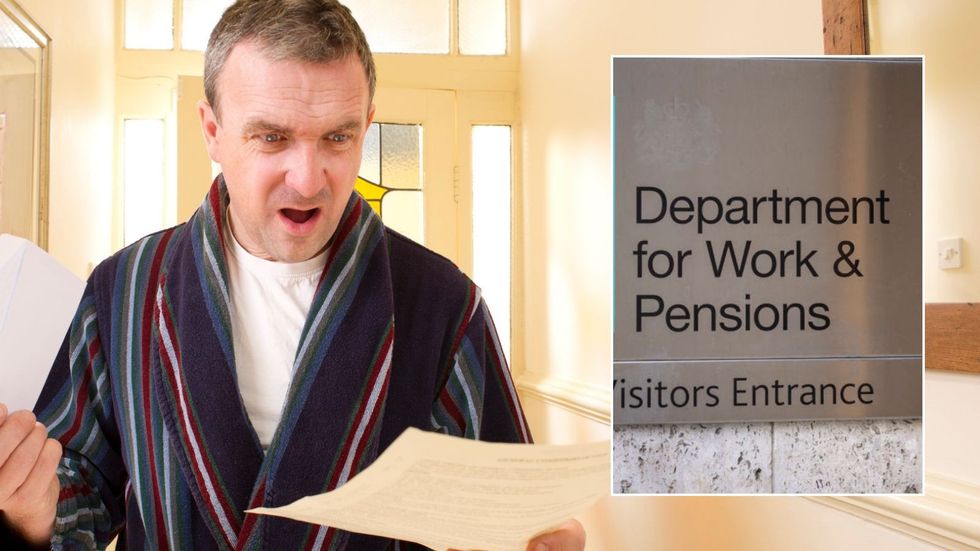 Man in shock and DWP sign