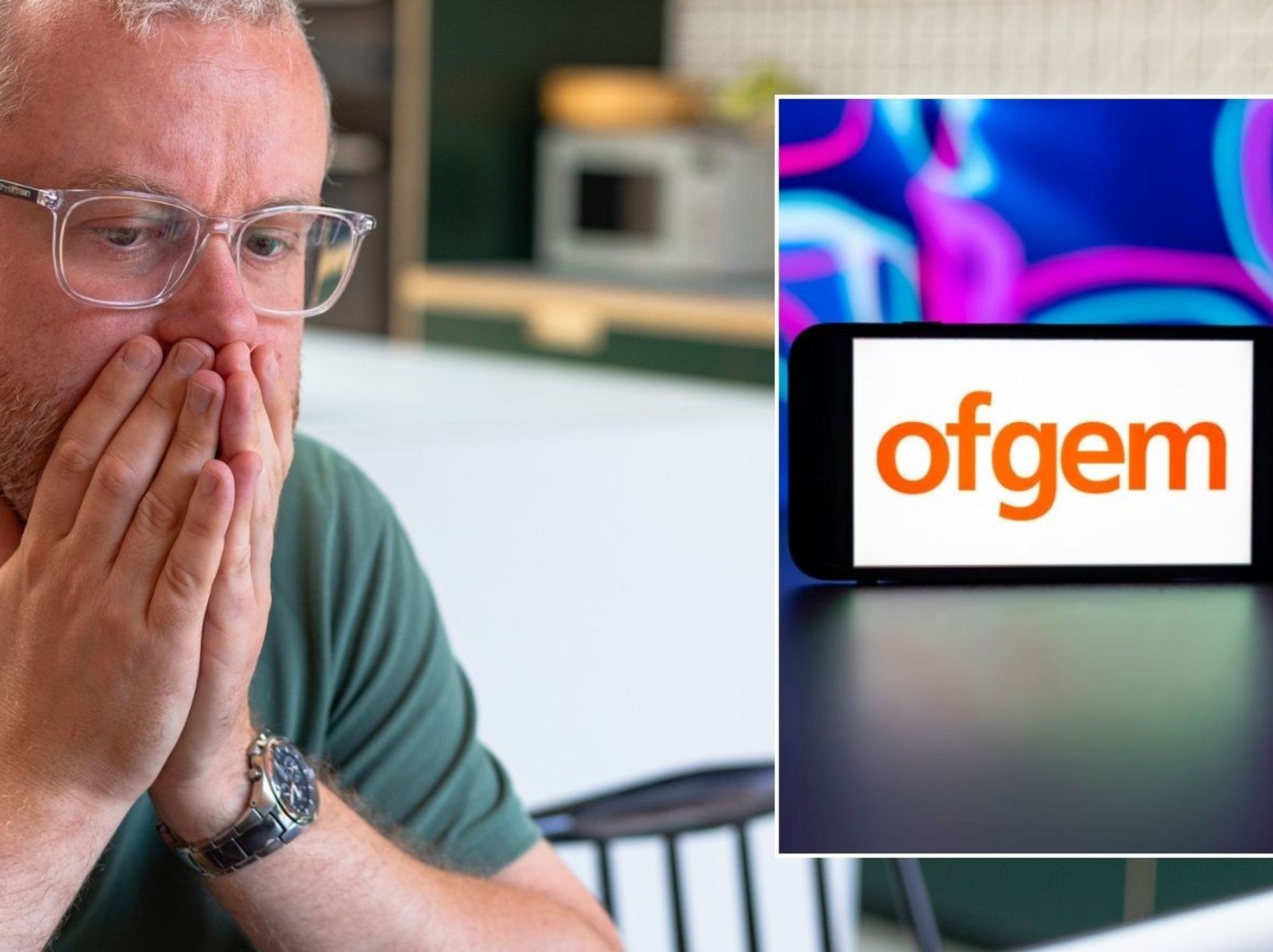 Man in shock and Ofgem logo