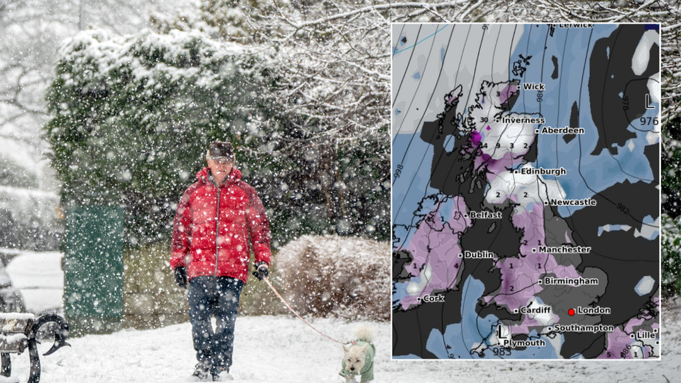 Man in snow/weather map