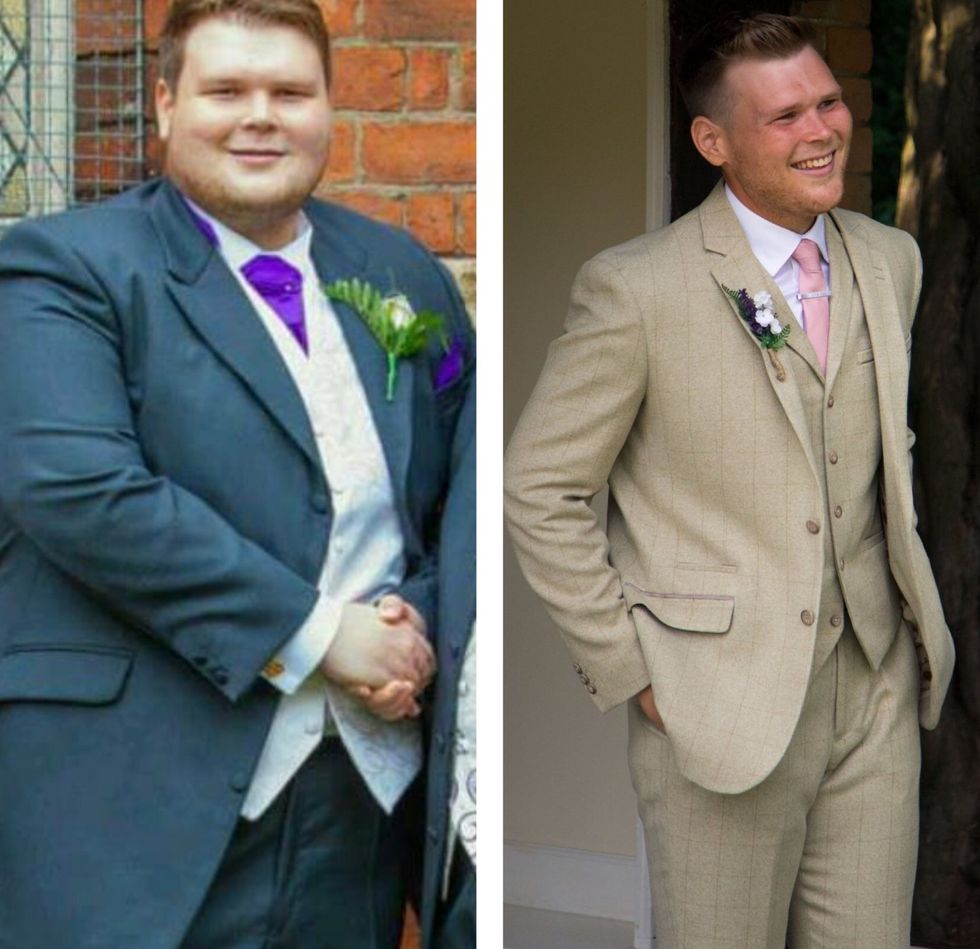 Man in suit before and after weight loss