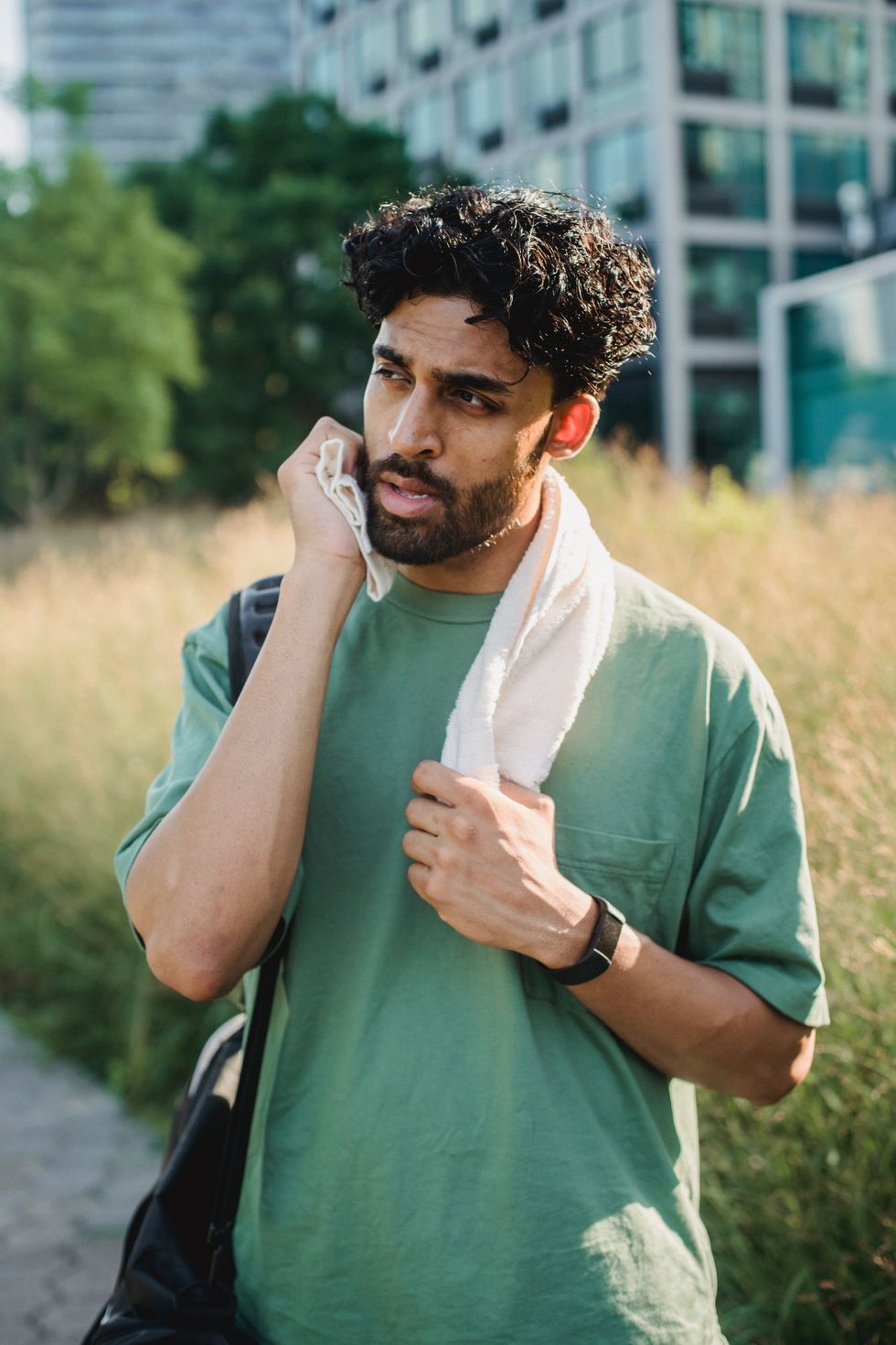 Man in the sun sweating