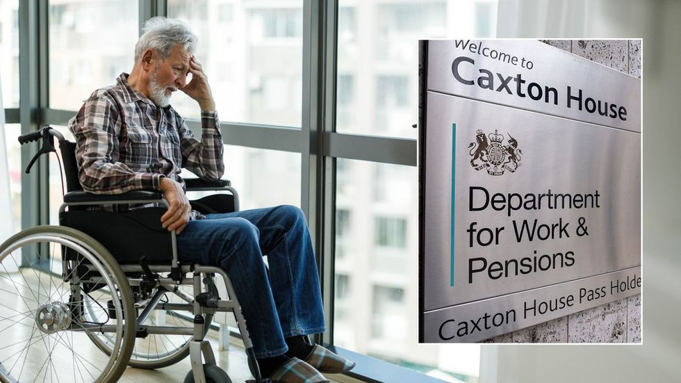 Man in wheelchair and DWP sign