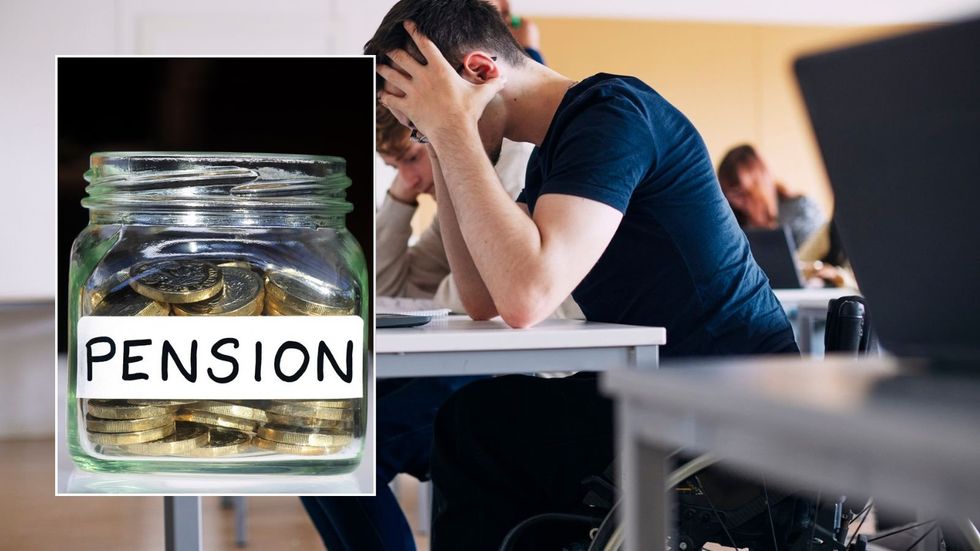 Man in wheelchair looking worried and pension savings pot