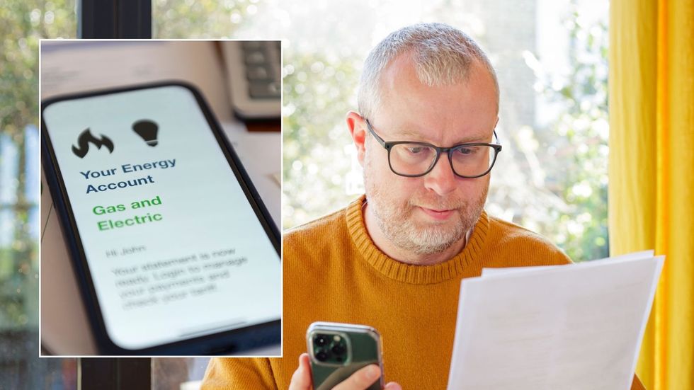 Man looking art form and energy bill account on phone