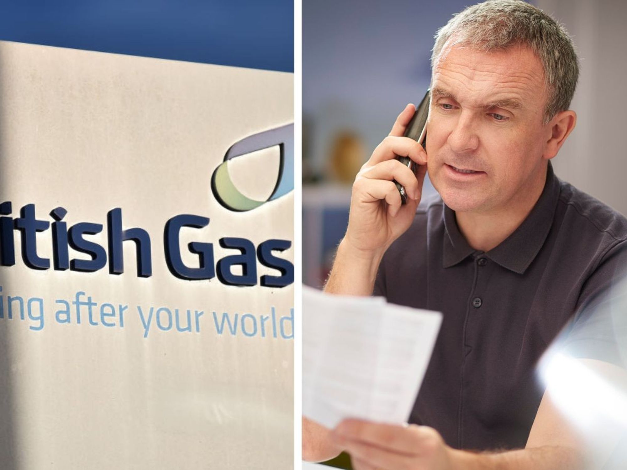 Man looking at bill and British Gas sign