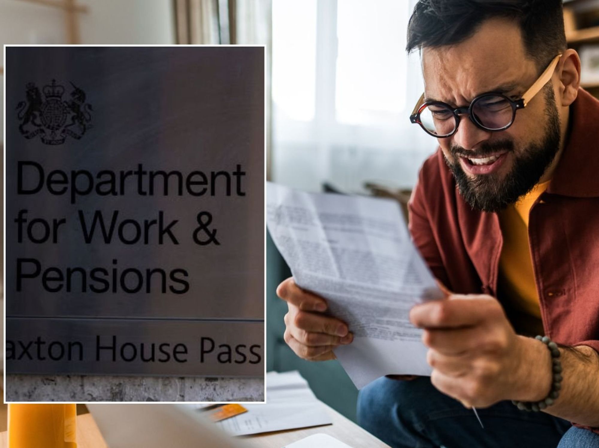 Man looking at bill and DWP logo