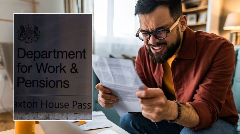 Man looking at bill and DWP logo