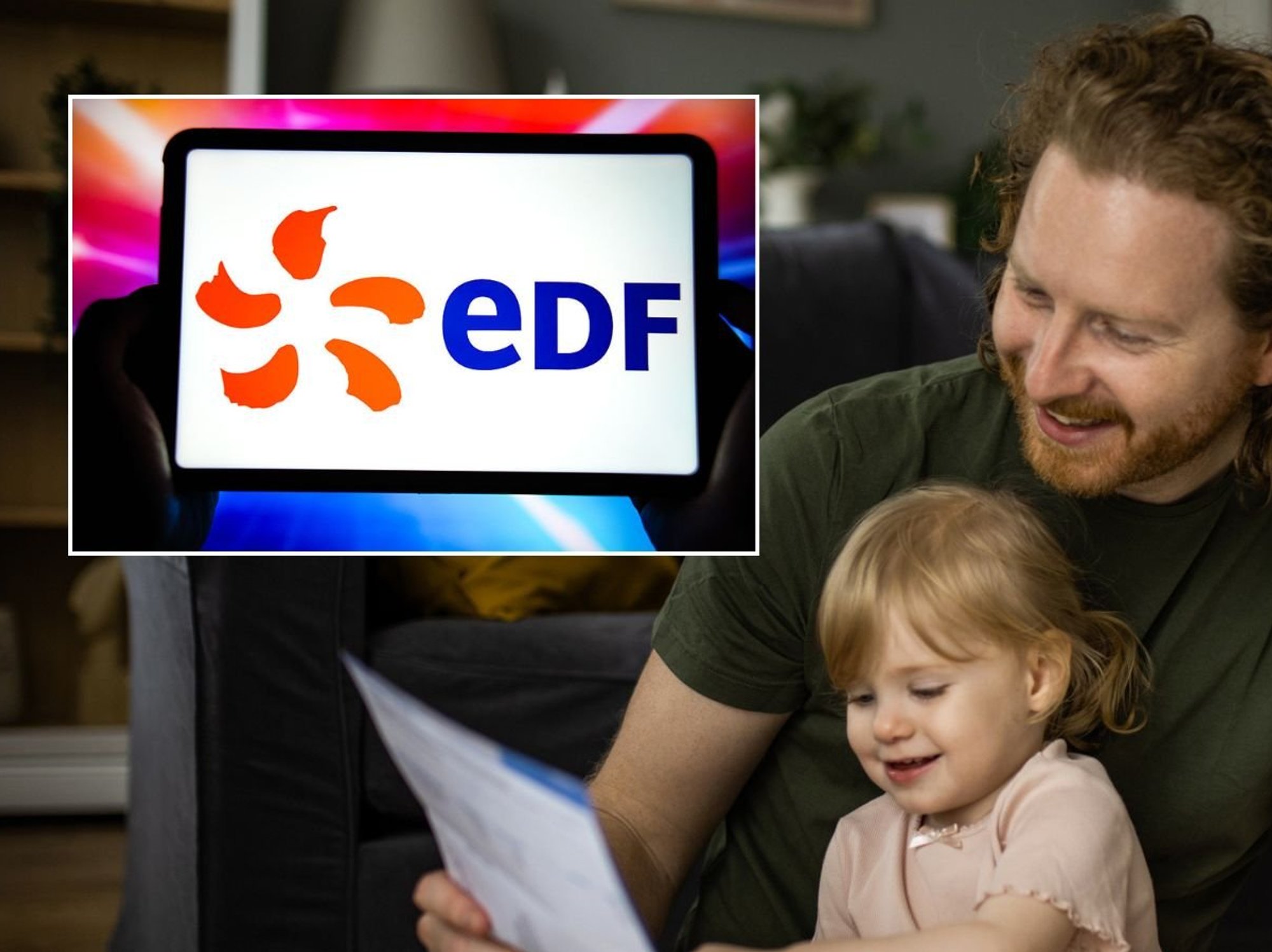 Man looking at bill and EDF logo