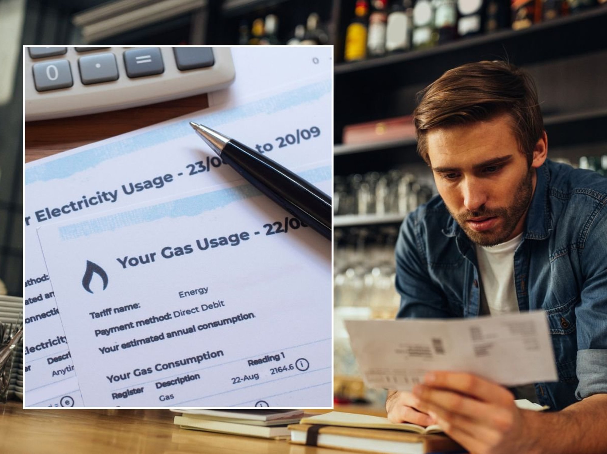 Man looking at bill and energy bill