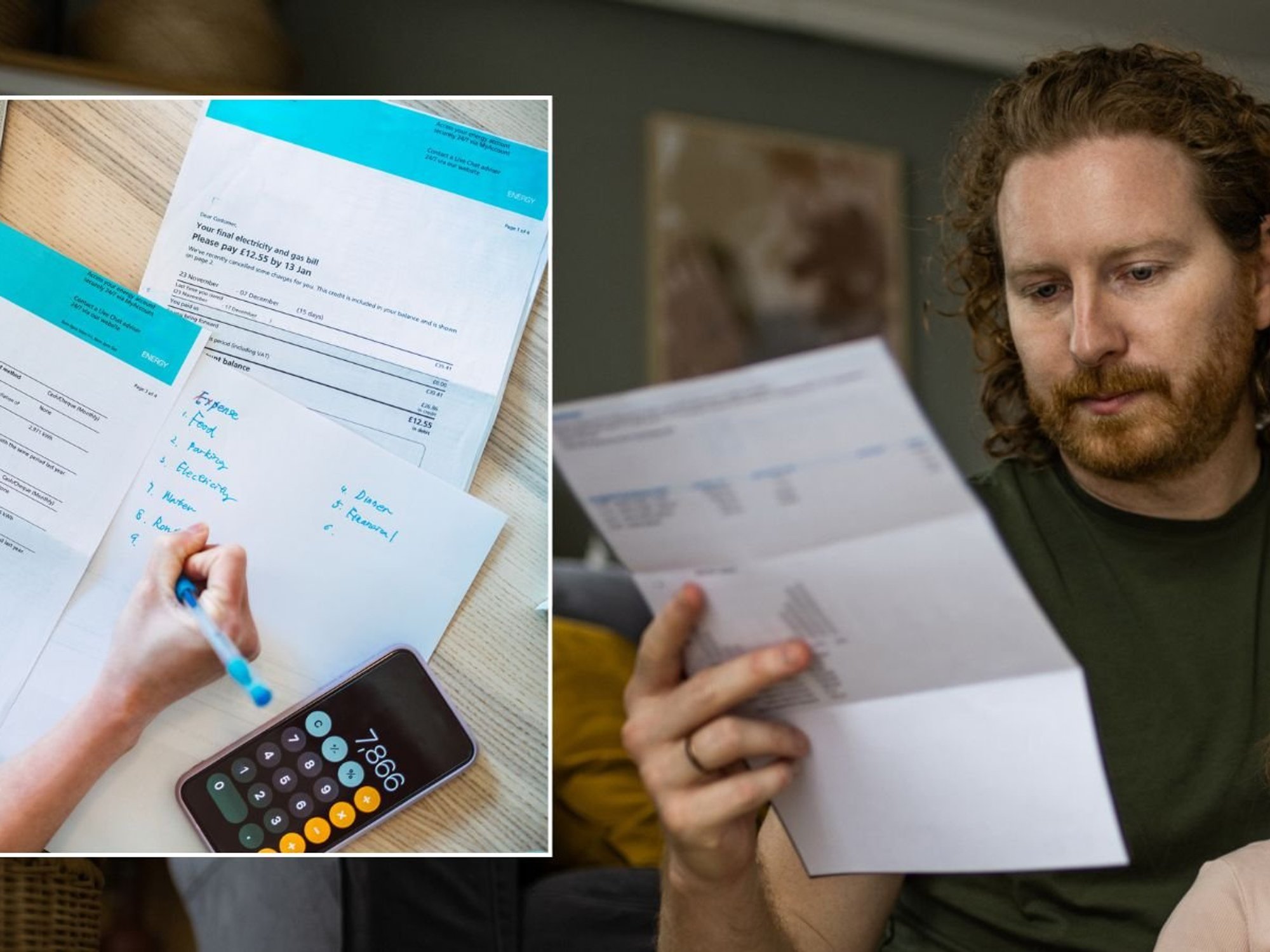 Man looking at bill and energy bills
