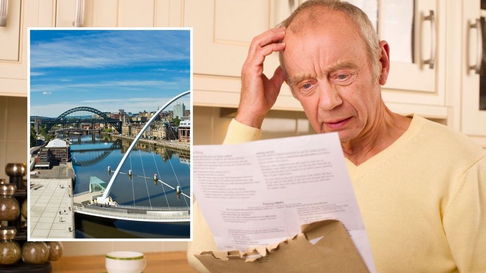 Man looking at bill and Newcastle