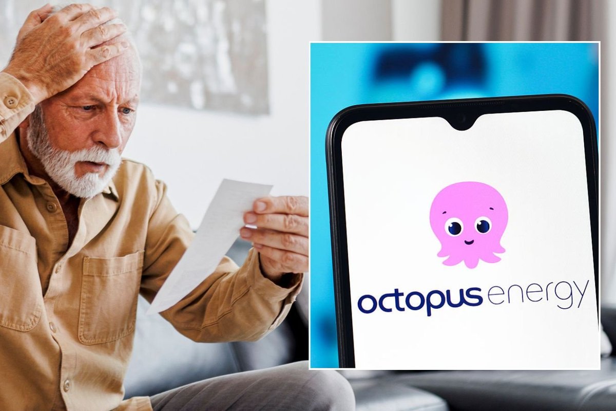 Man looking at bill and Octopus Energy logo