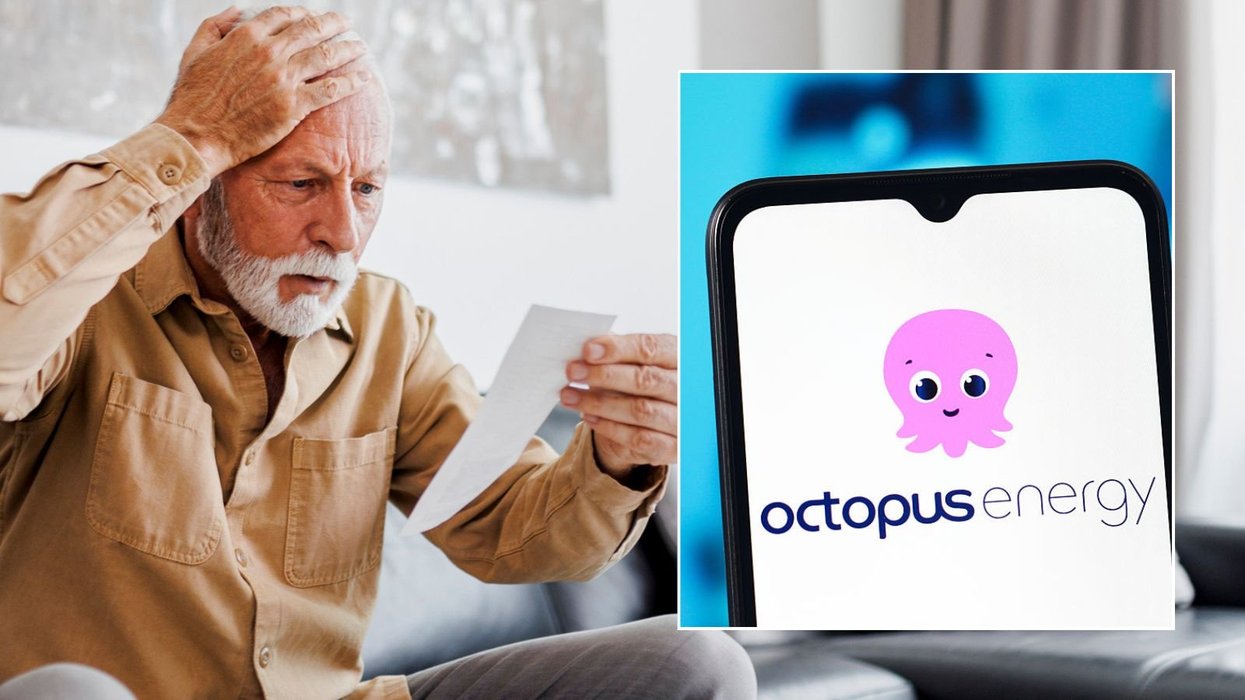 Man looking at bill and Octopus Energy logo