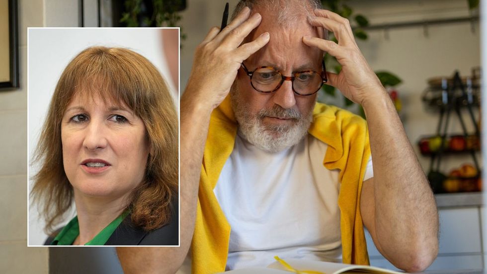 Man looking at bill and Rachel Reeves