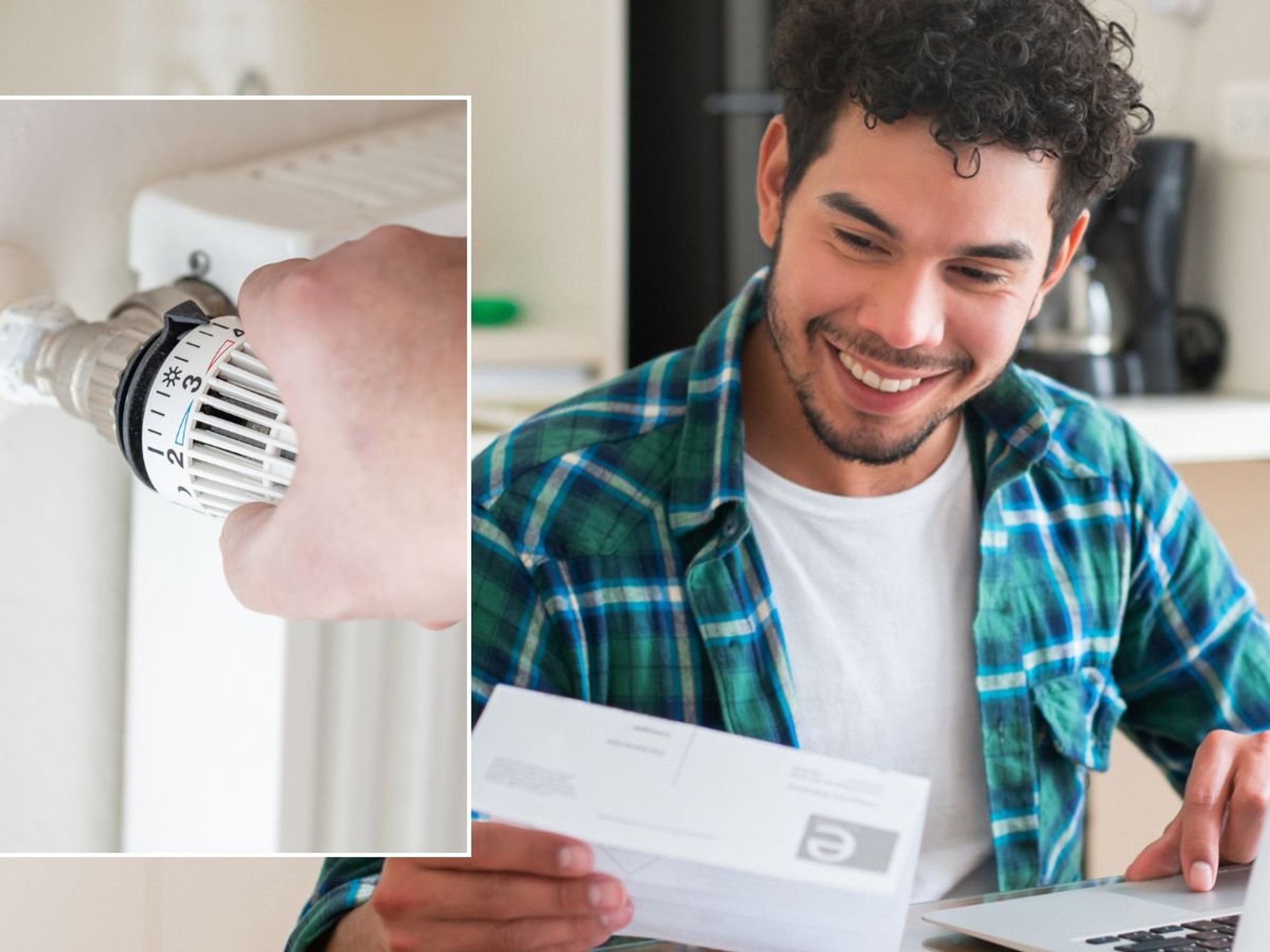 Man looking at bill and radiator