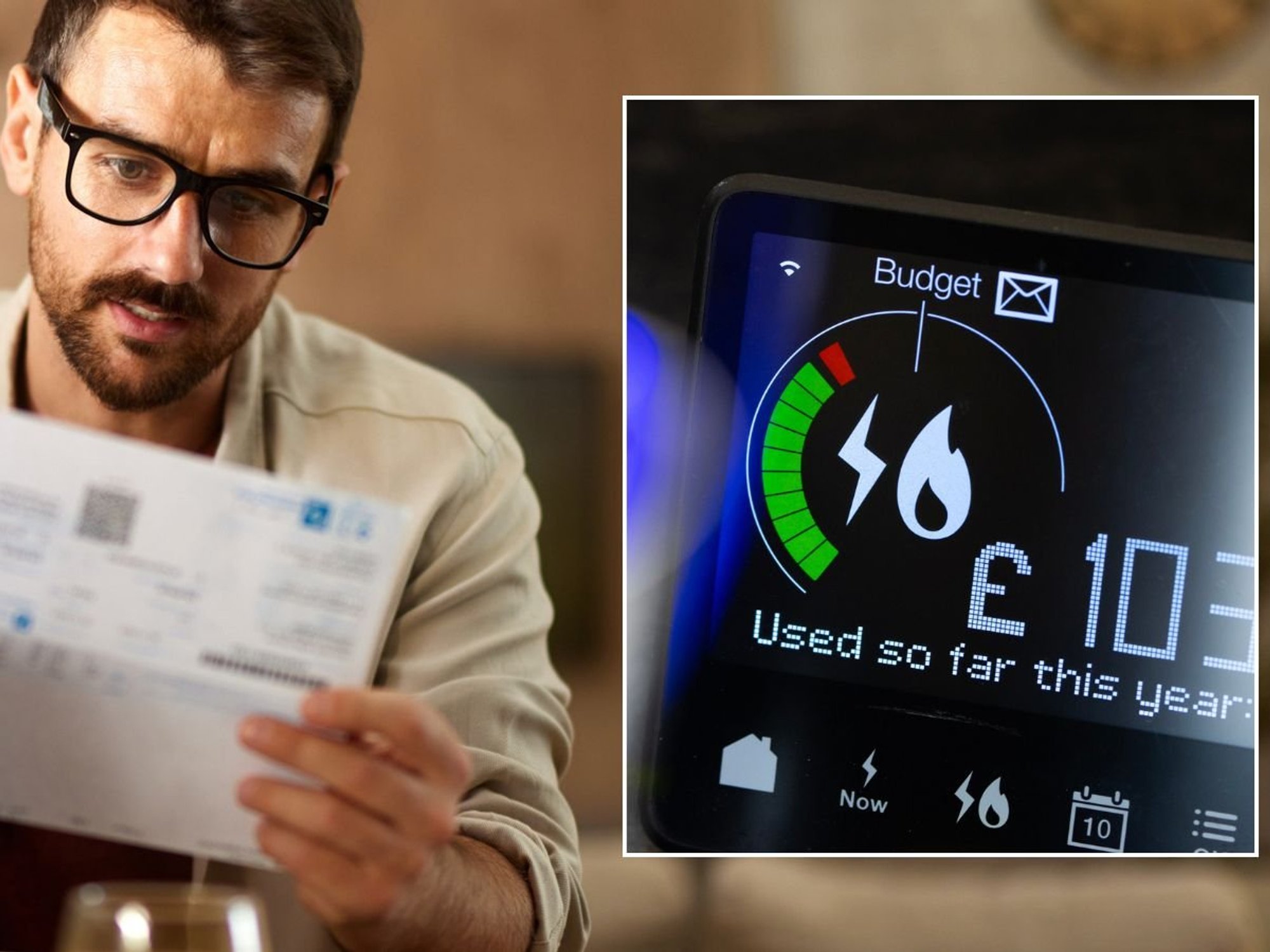 Man looking at bill and smart meter