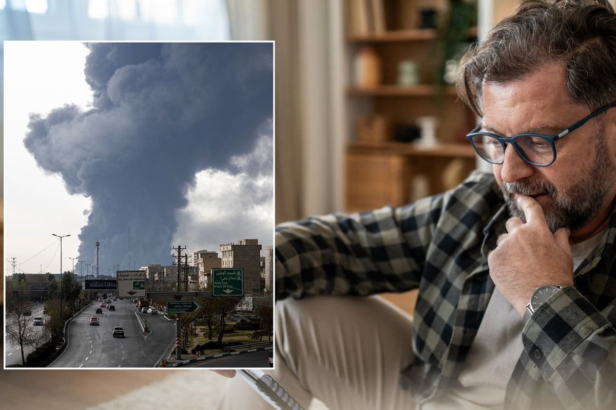 Man looking at bill and US strike on Tehran, Iran