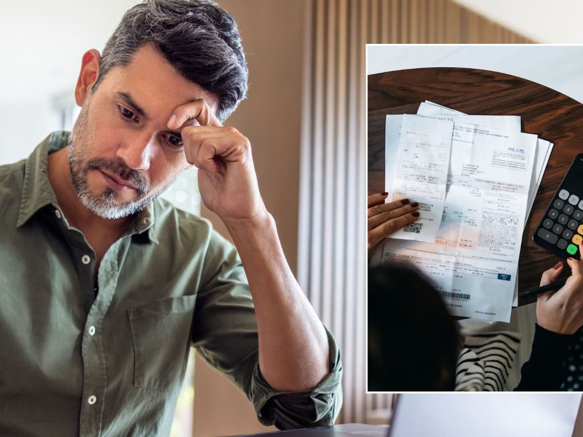 Man looking at bill and woman doing her finances