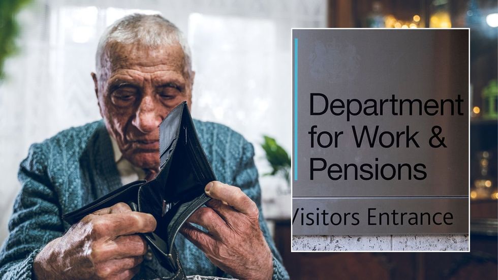 Man looking at empty wallet and DWP sign