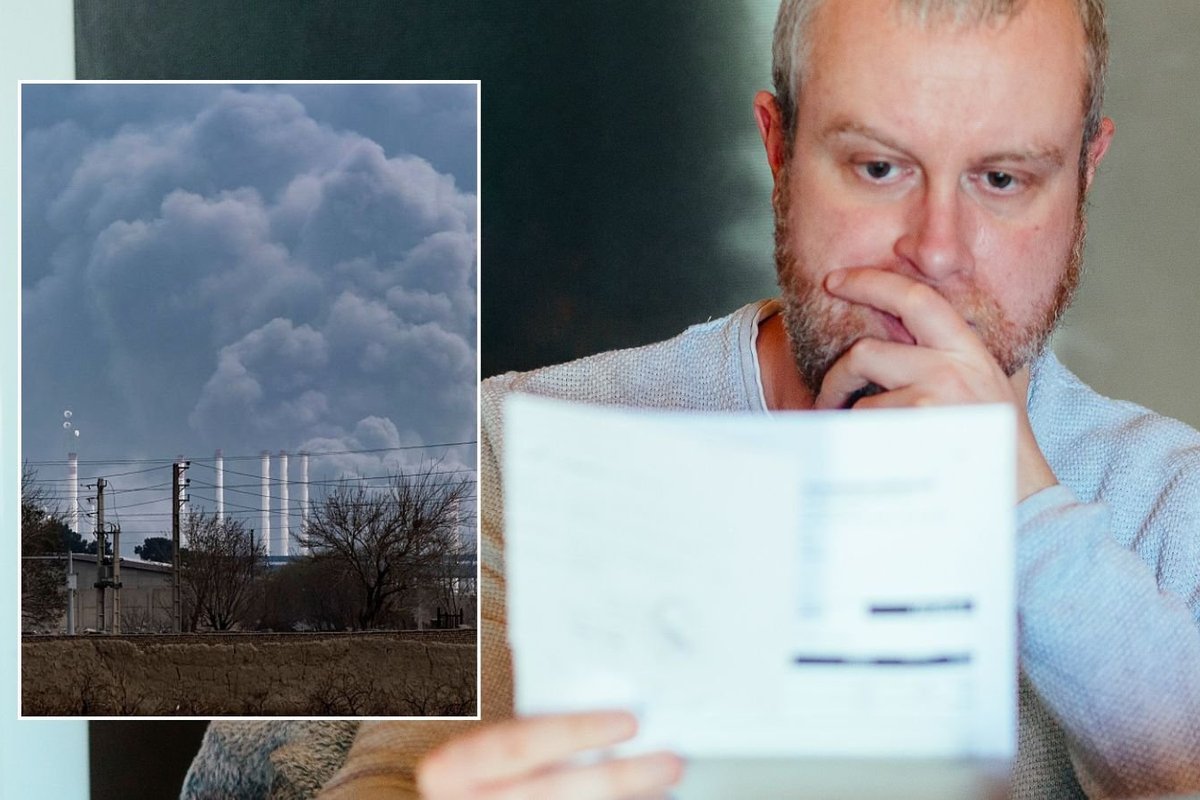 Man looking at energy bill and Iran oil refinery