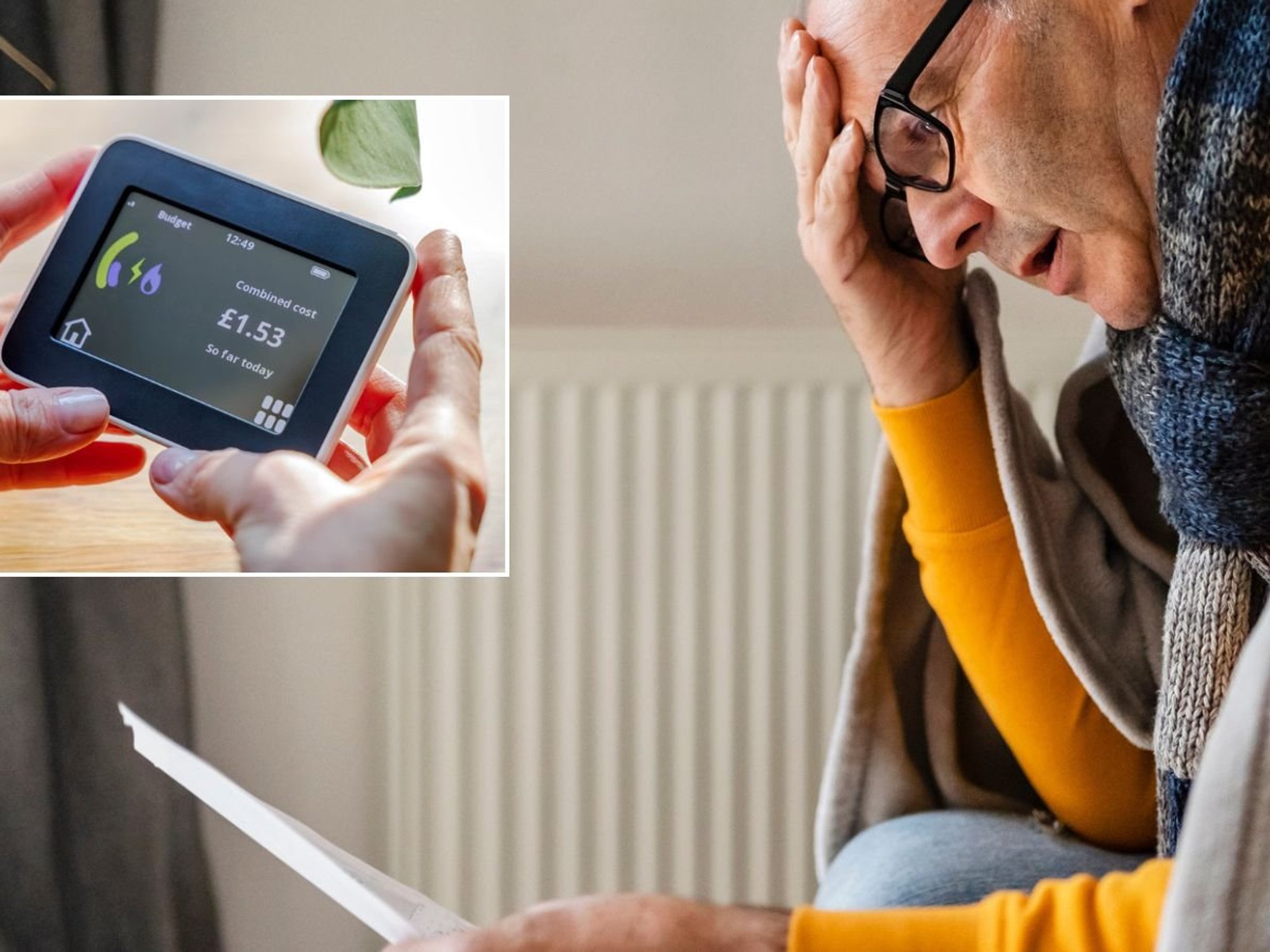 Man looking at energy bill and smart meter
