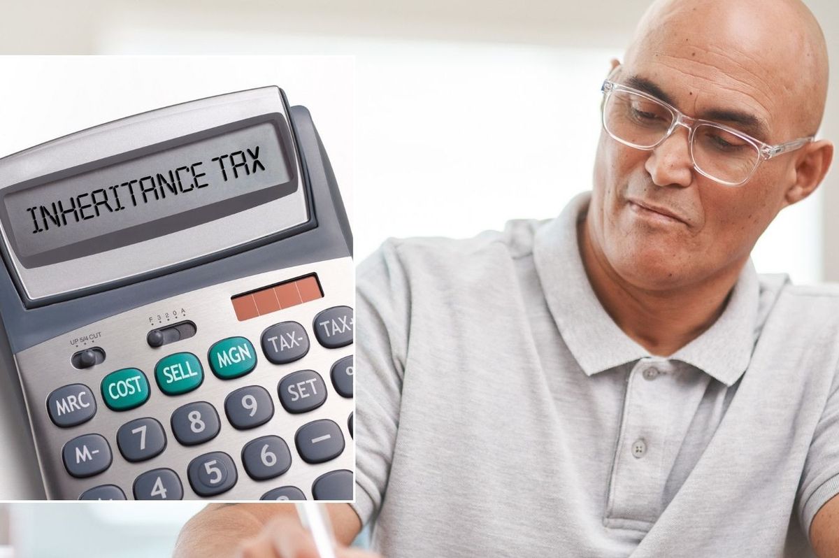 Man looking at form and inheritance tax on calculator