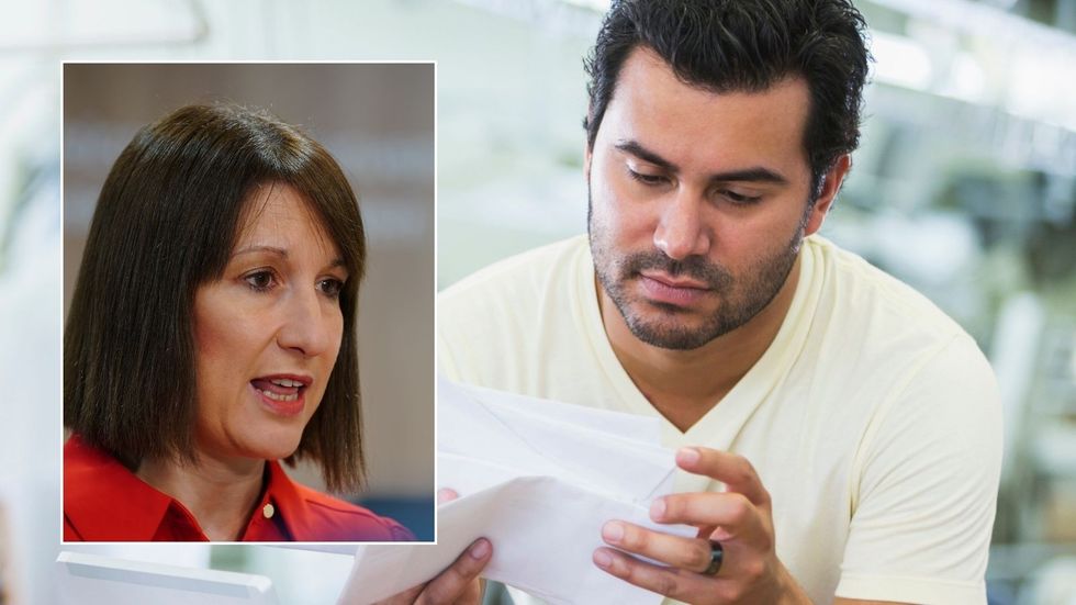 Man looking at form and Rachel Reeves