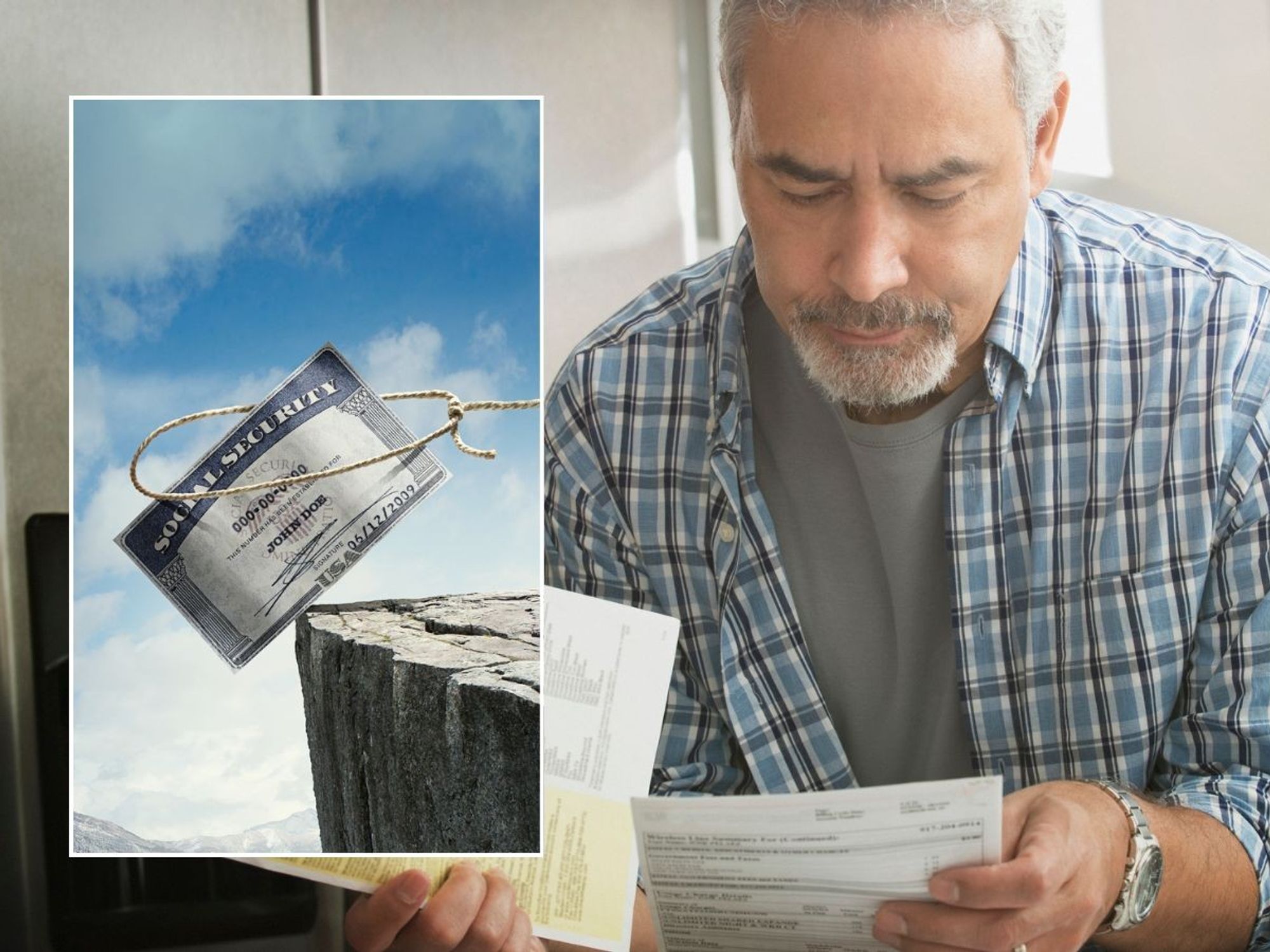 Man looking at forms and Social Security check